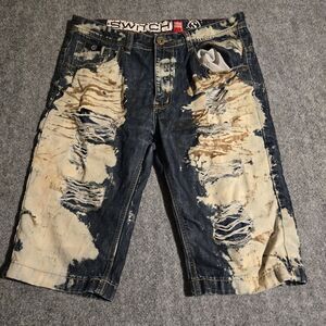 Switch Shorts Men's Size 36 Acid Wash Premium Denim Paint Splatter Y2K Skater